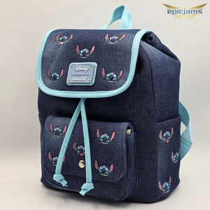 Loungefly Disney Lilo & Stitch Embroidered Blue Denim Mini Backpack Bag New